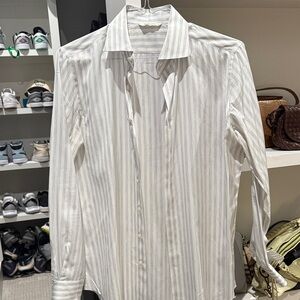 Suitsupply White and Gray Striped Dress Shirt (Extra Slim 16.5)